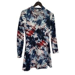 Ripe Blue Long Sleeve Tie Dye Long Sleeve Mini Dress Size M